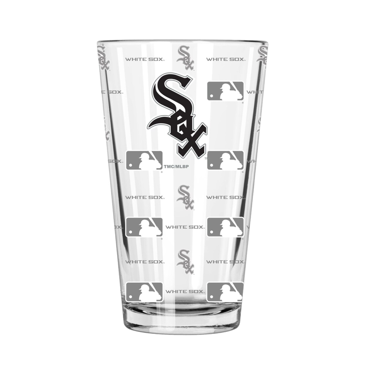 The Memory Company 5.75" Clear and Black MLB Chicago White Sox Sandblasted Pint Glass 16 oz.